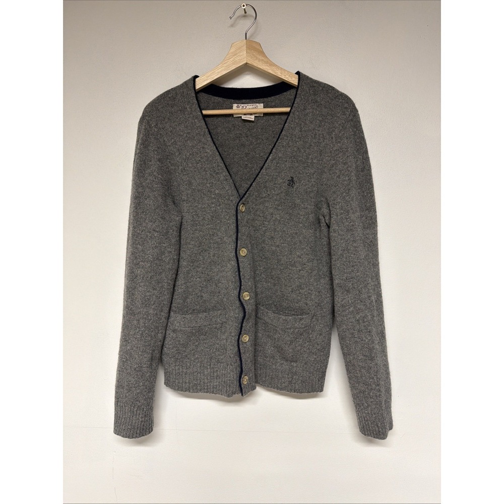 Original Penguin Cardigan Size M Men V Neck  Button Front 100% Lambswool Gray